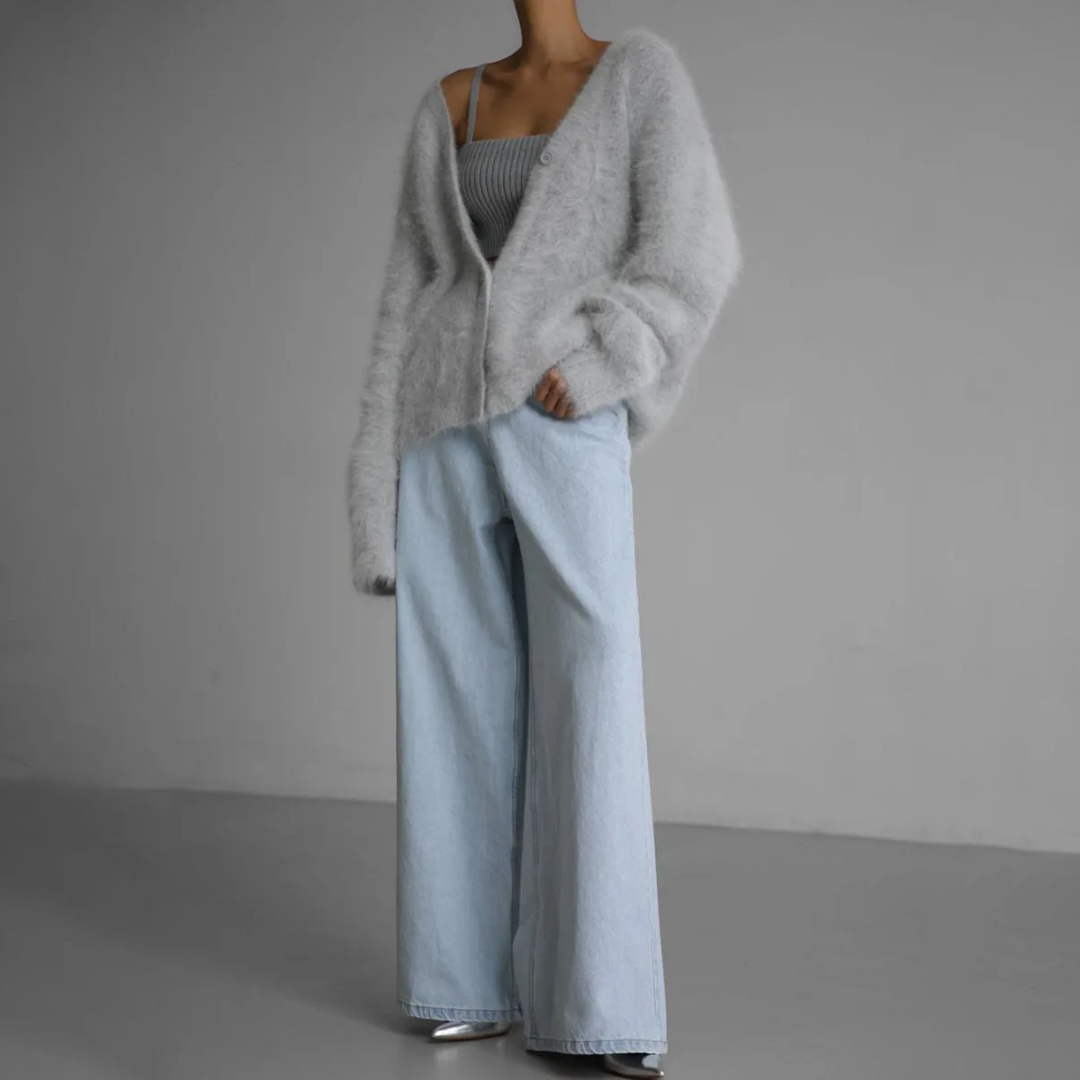 Cárdigan oversize cálido con efecto de piel de visón