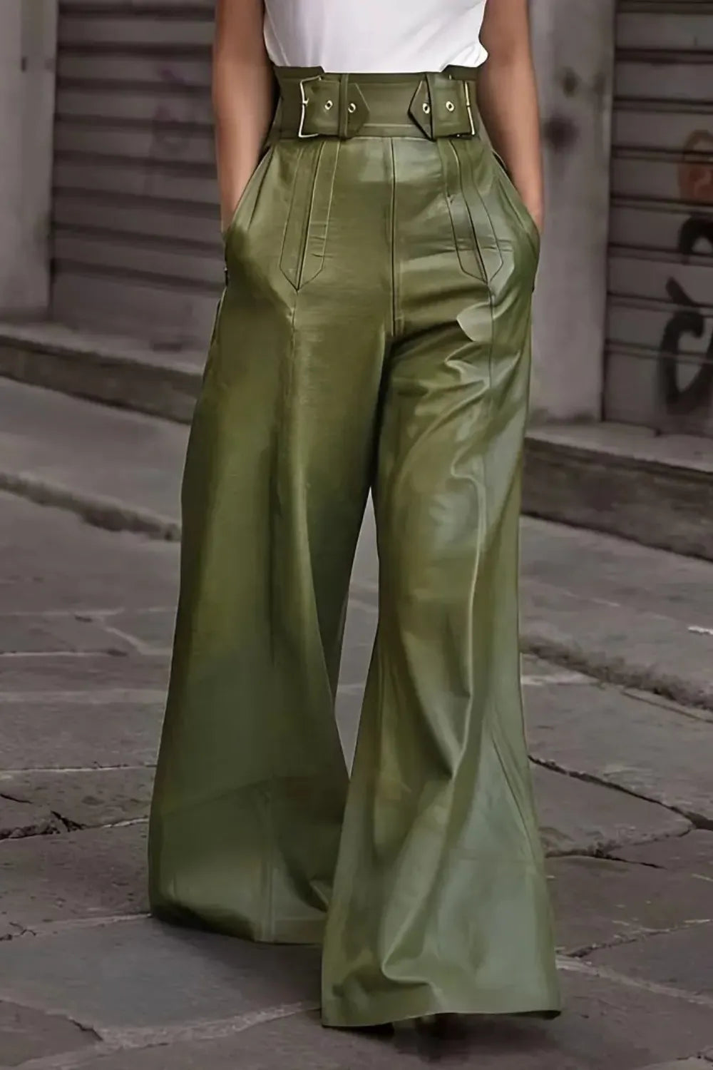 Pantalones de cintura alta y pierna ancha