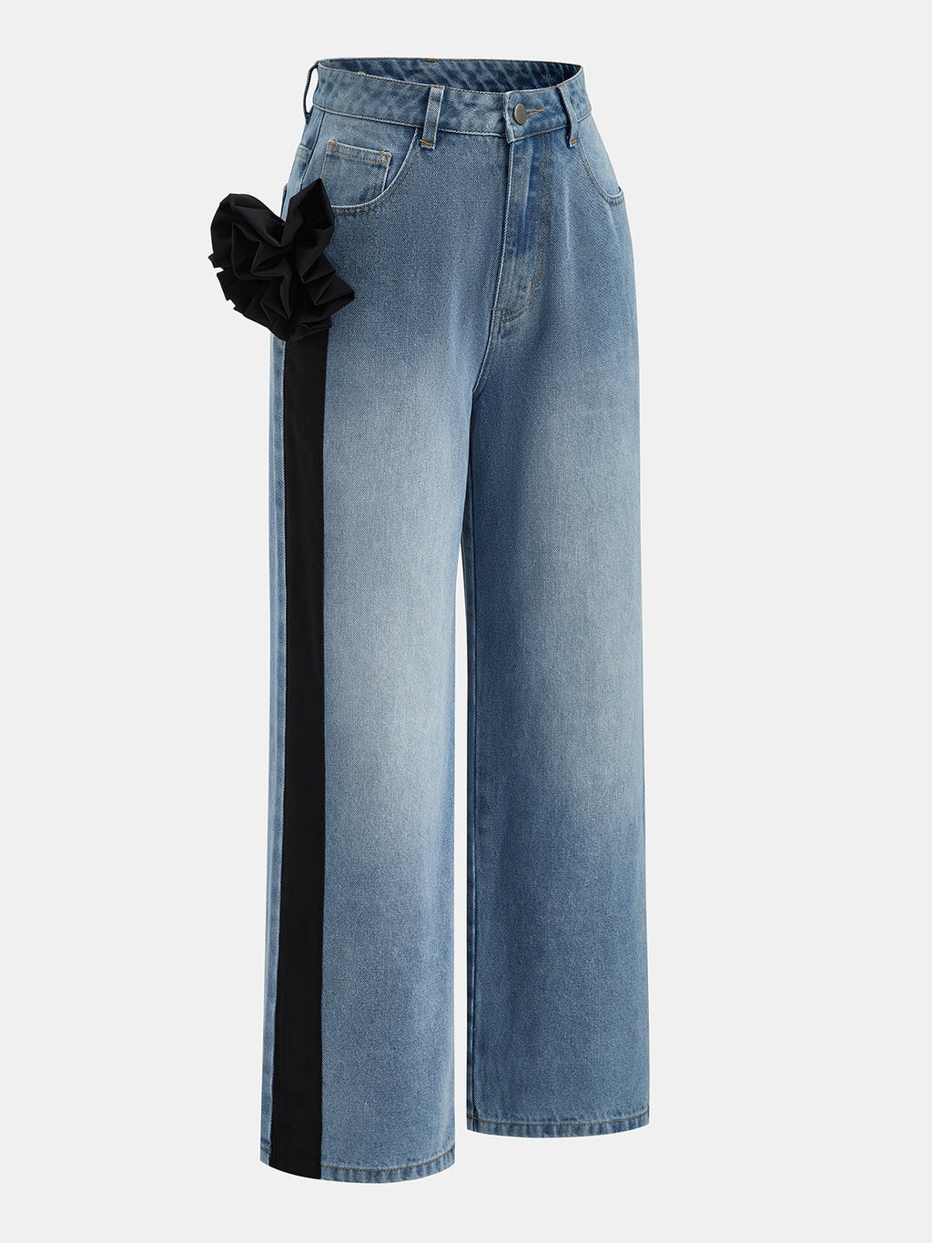 Pantalones rectos de mezclilla con detalles florales