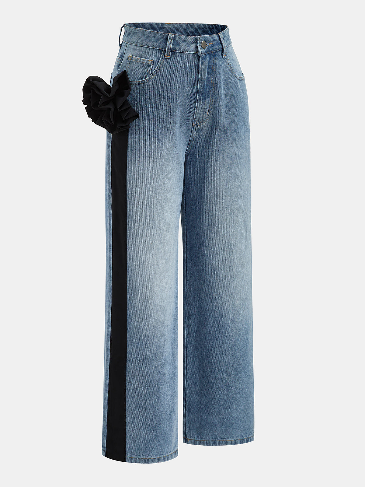 Pantalones rectos de mezclilla con detalles florales