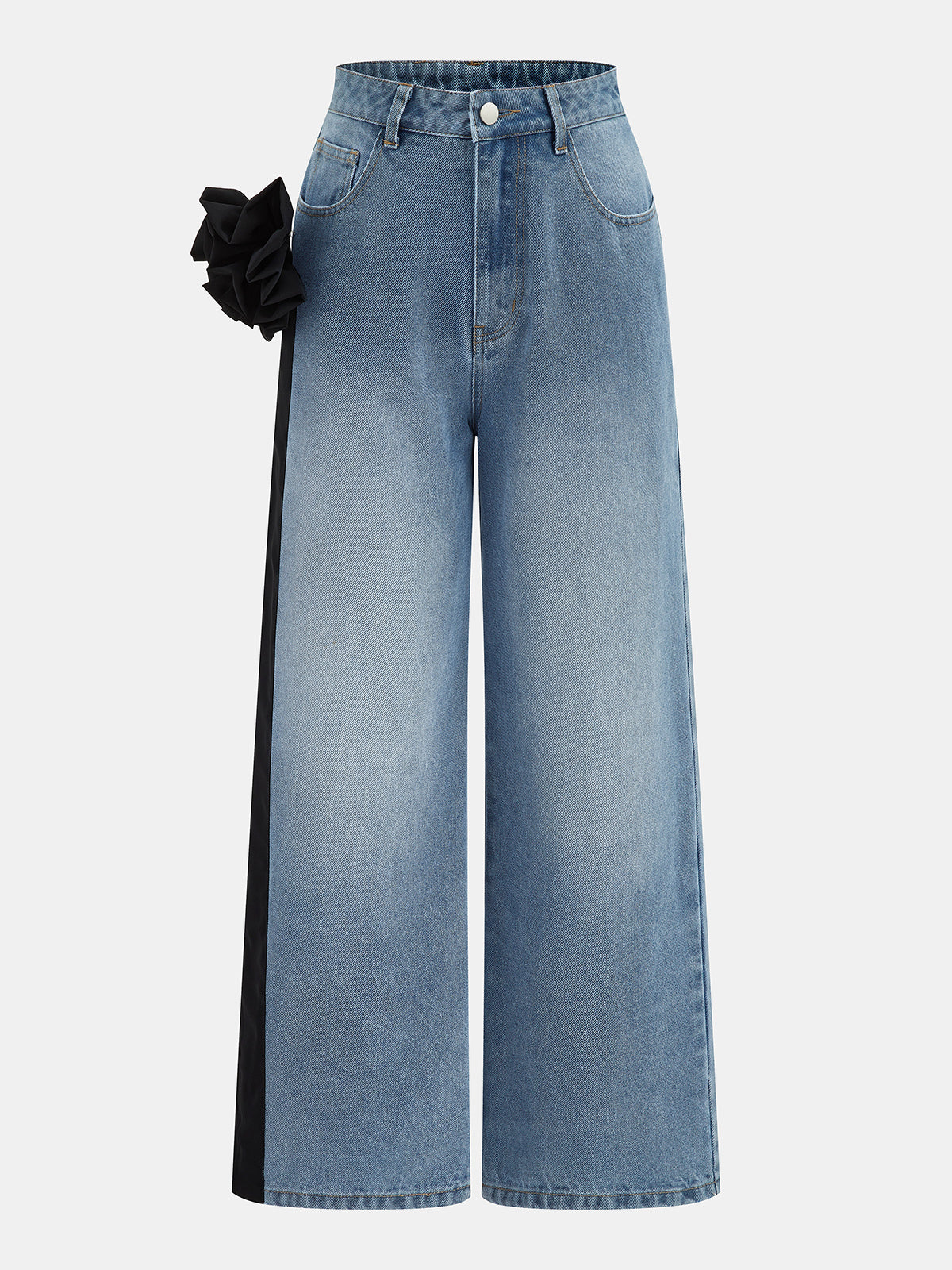 Pantalones rectos de mezclilla con detalles florales
