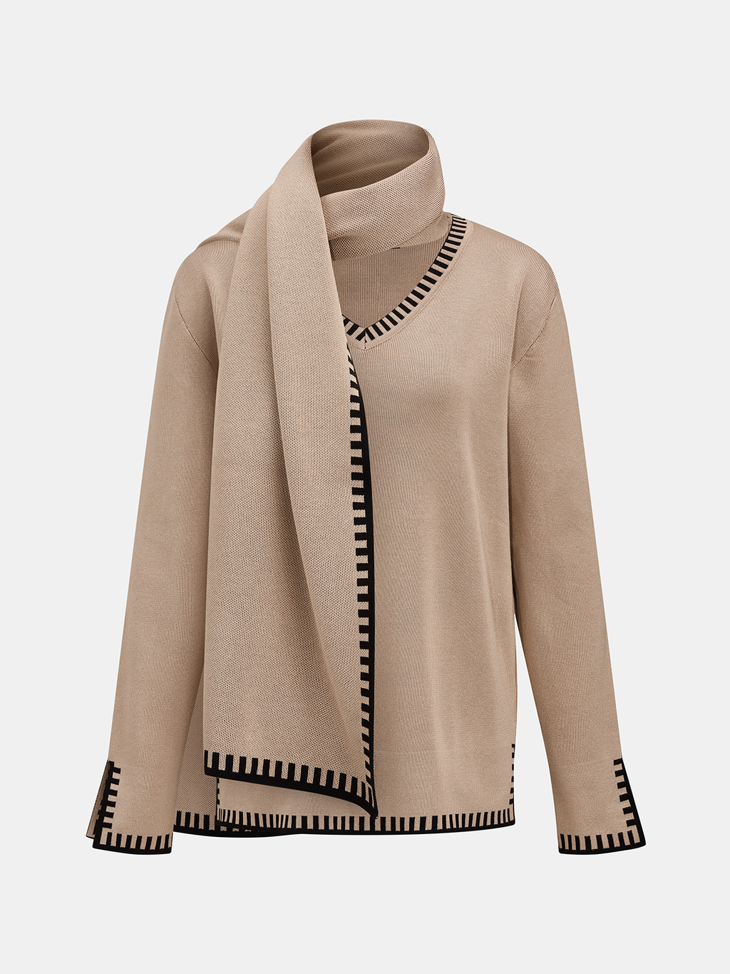 Conjunto de bufanda y cuello de punto con ribete en contraste
