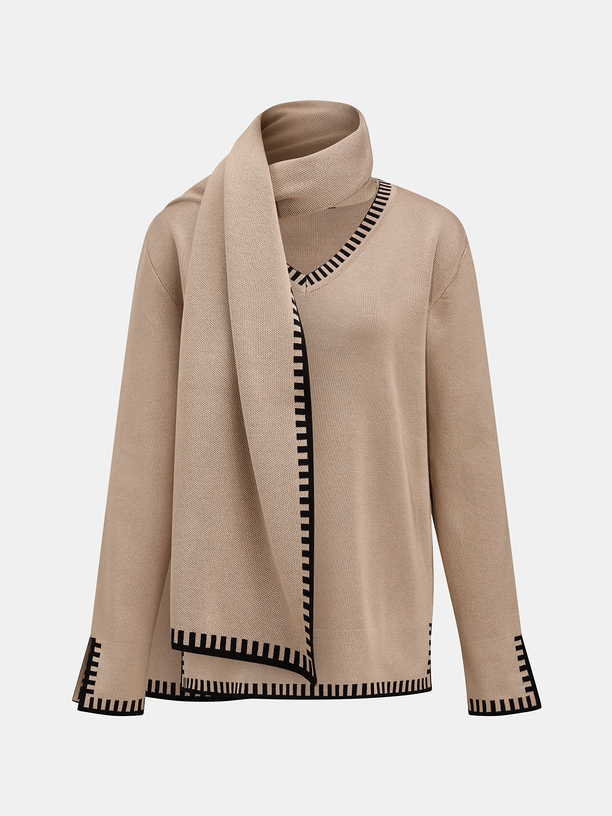 Conjunto de bufanda y cuello de punto con ribete en contraste
