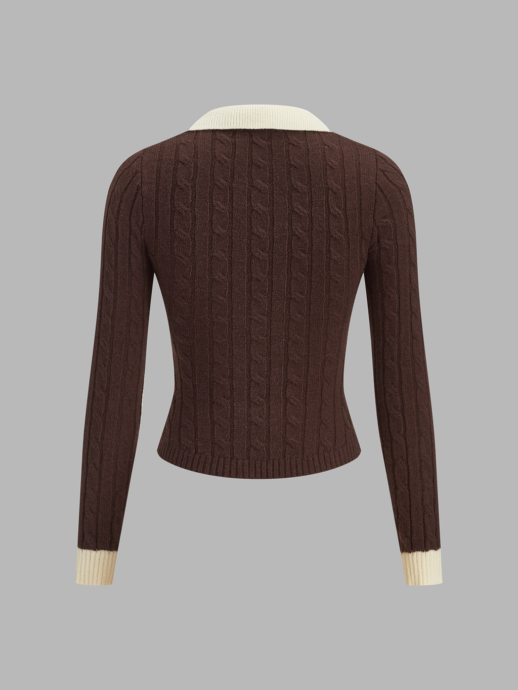 Top de punto trenzado con cuello de contraste y detalle de bufanda