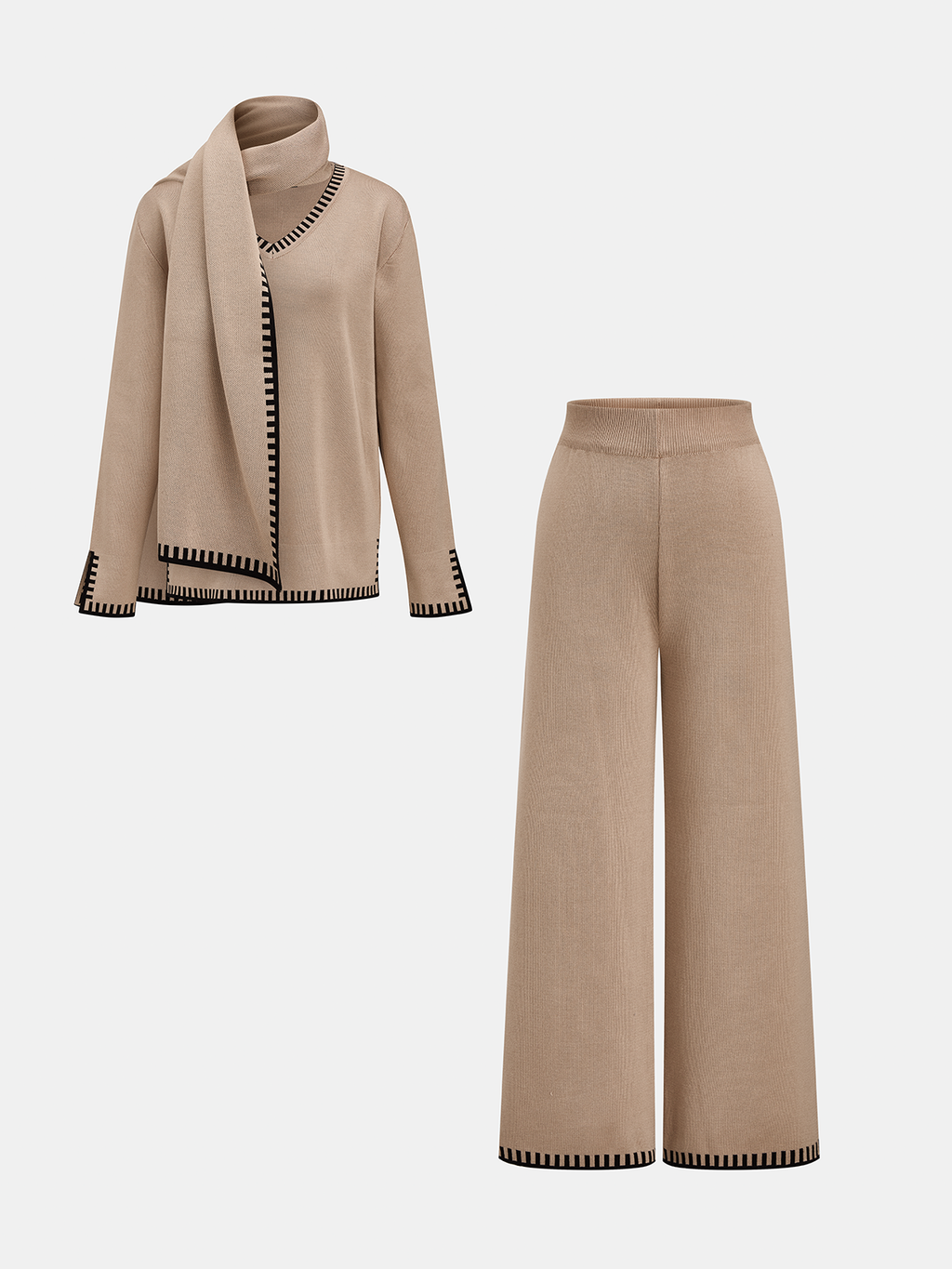 Conjunto de bufanda y cuello de punto con ribete en contraste