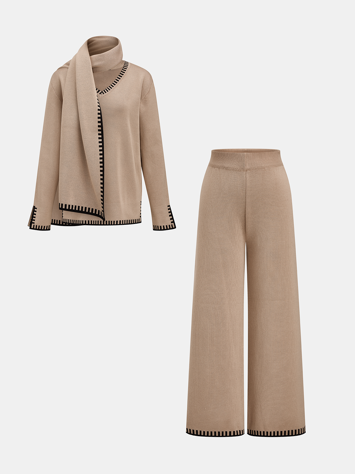 Conjunto de bufanda y cuello de punto con ribete en contraste