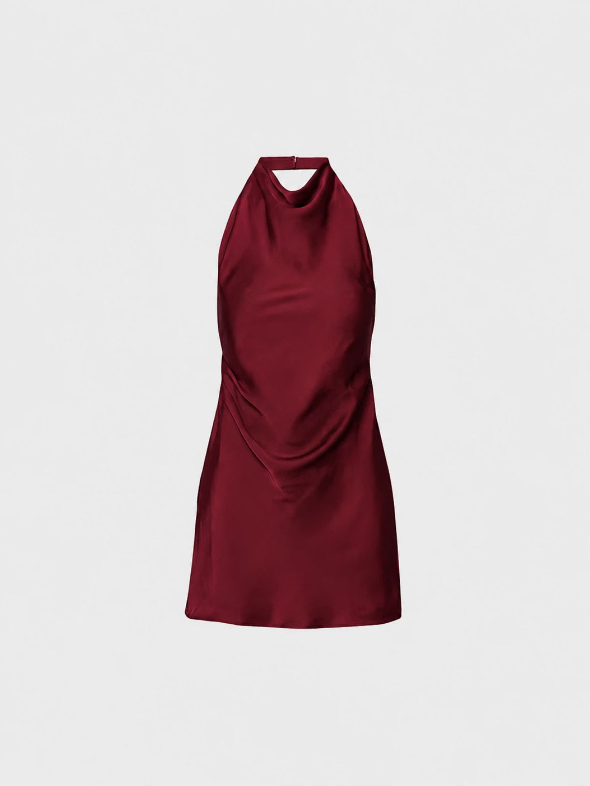 Vestido corto satinado con escote halter y drapeado tipo cowl