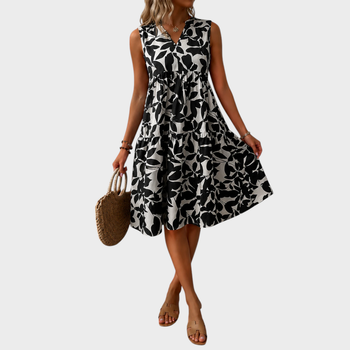 Soomin - Vestido de verano casual con estampado floral