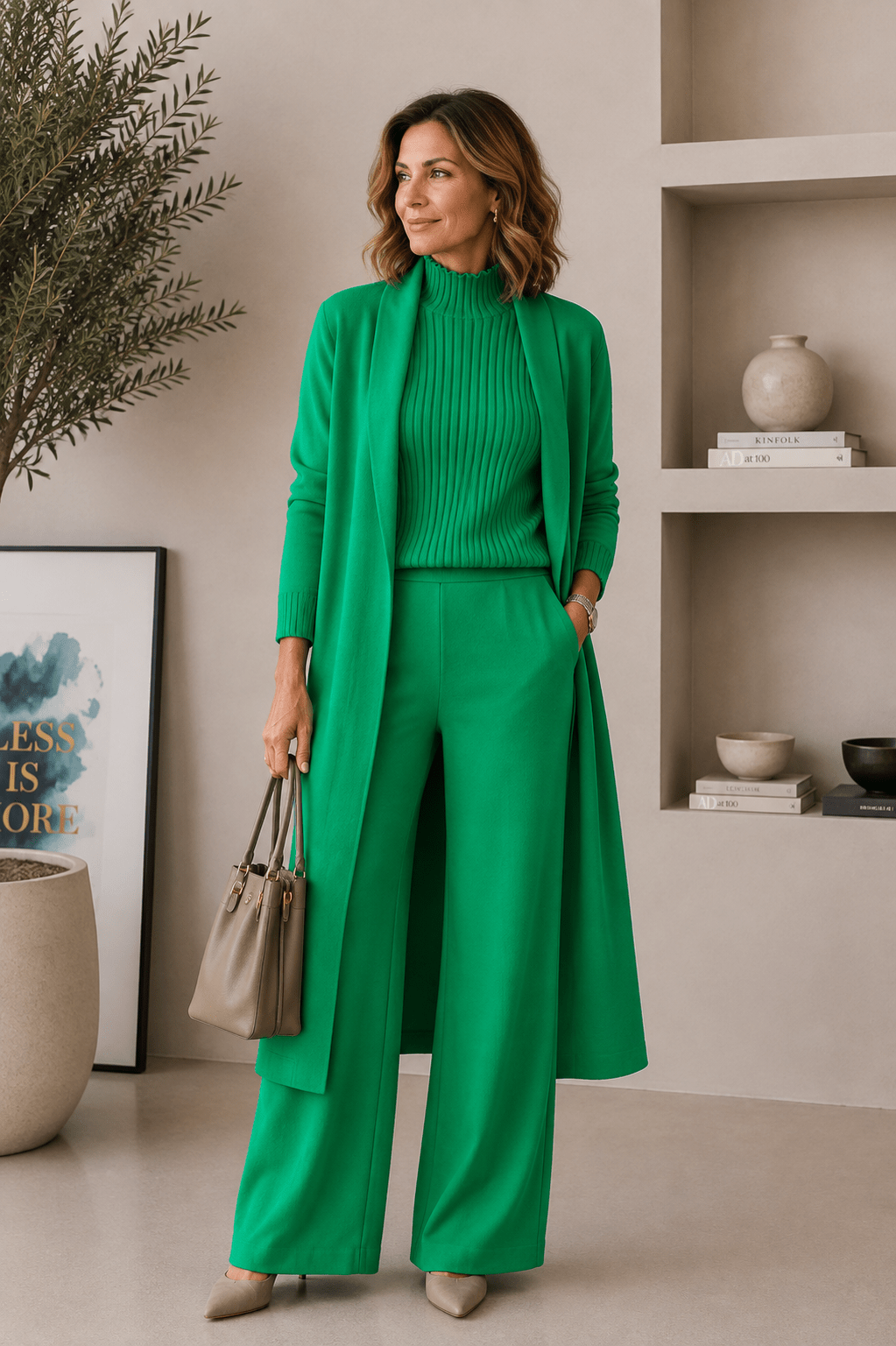 Conjunto de 3 piezas de viscosa con top de canalé y cárdigan