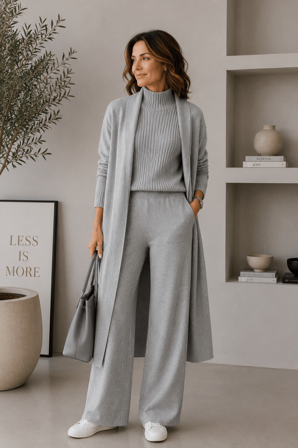 Conjunto de 3 piezas de viscosa con top de canalé y cárdigan