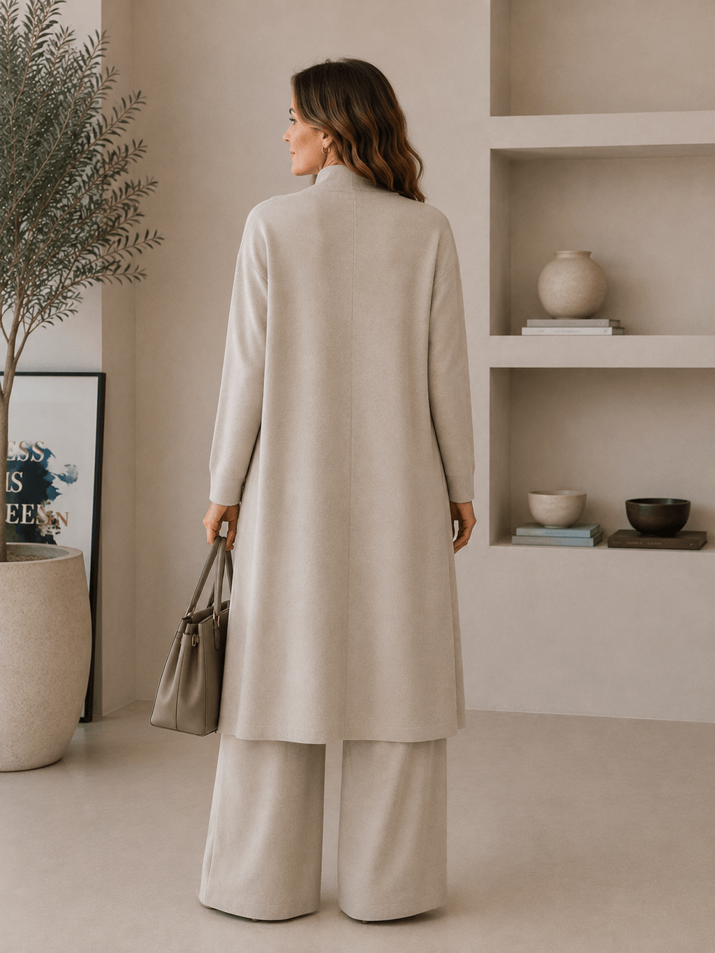 Conjunto de 3 piezas de viscosa con top de canalé y cárdigan
