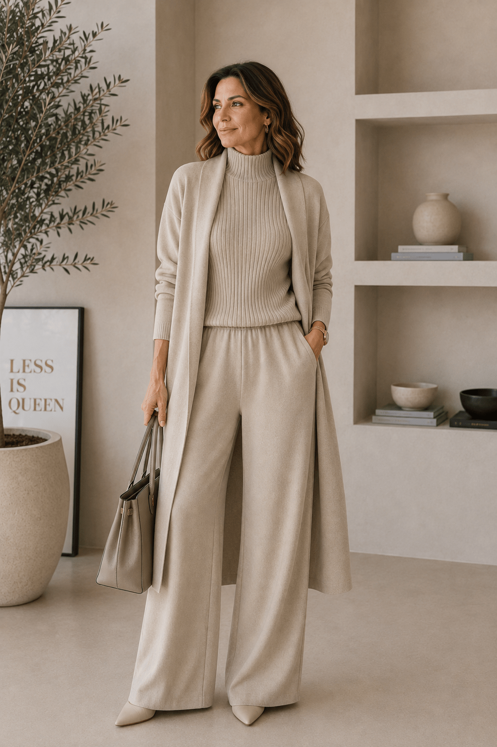 Conjunto de 3 piezas de viscosa con top de canalé y cárdigan