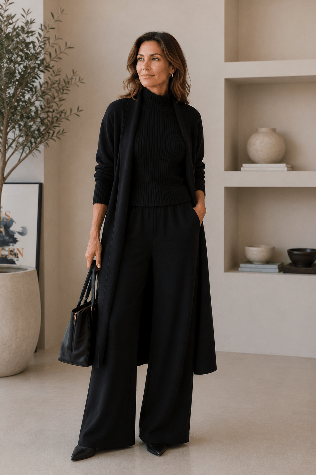 Conjunto de 3 piezas de viscosa con top de canalé y cárdigan