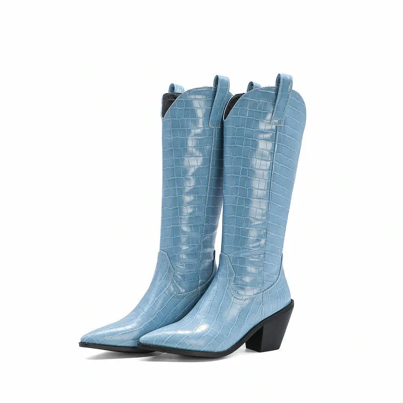 Botas altas estilo western con efecto cocodrilo
