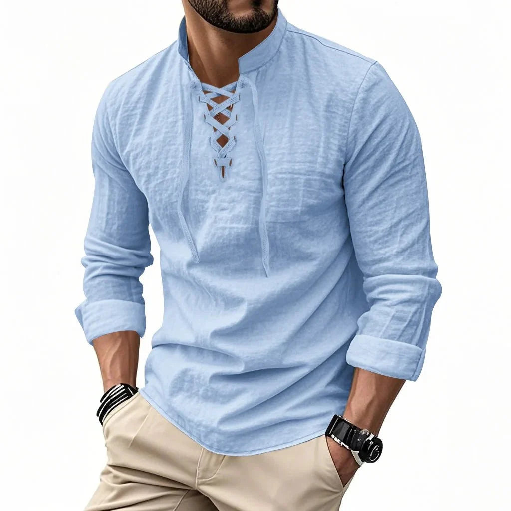 Camisa vikinga de lino y algodón para hombre
