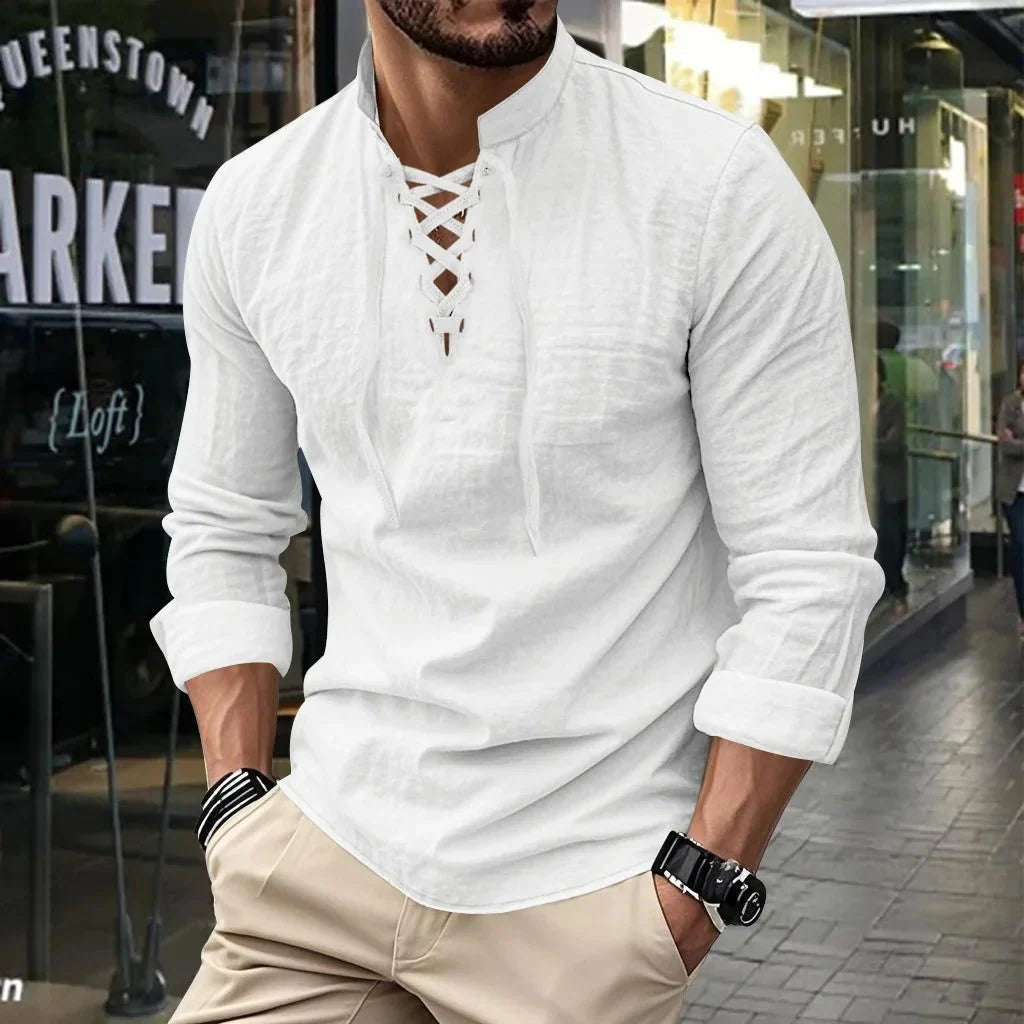 Camisa vikinga de lino y algodón para hombre