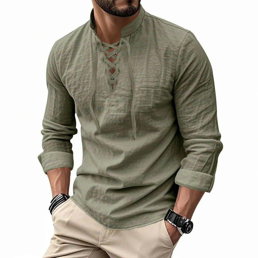 Camisa vikinga de lino y algodón para hombre