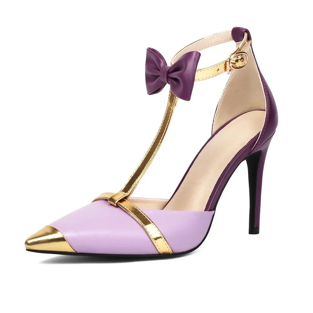 Zapatos de tacón con lazo y tira en T