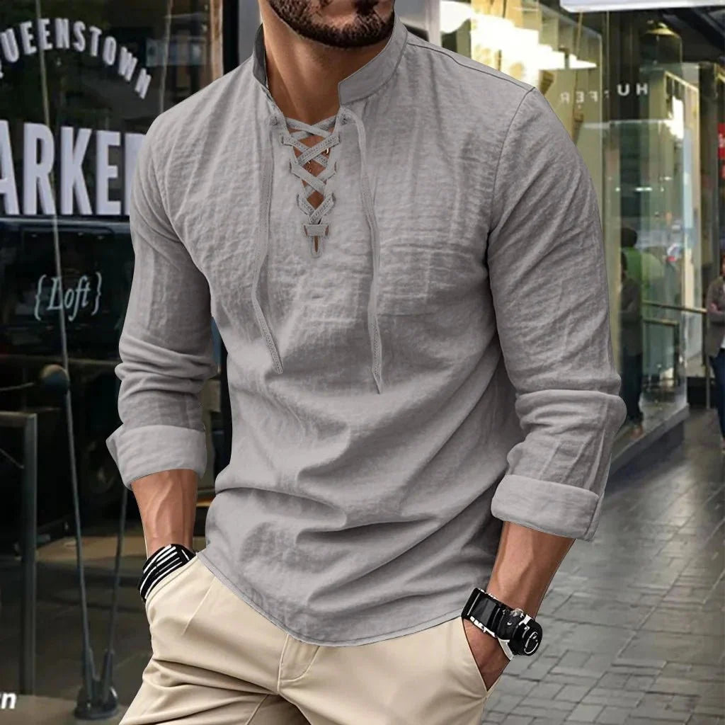 Camisa vikinga de lino y algodón para hombre