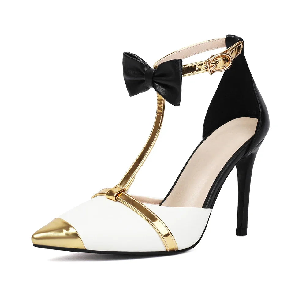 Zapatos de tacón con lazo y tira en T