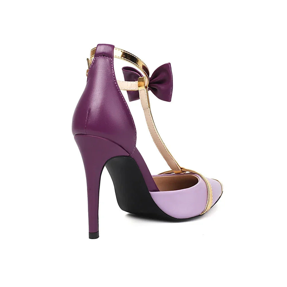 Zapatos de tacón con lazo y tira en T