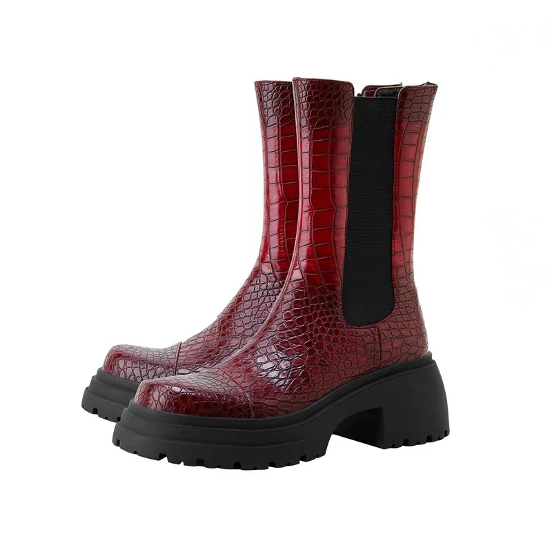 Botas western con plataforma y efecto cocodrilo