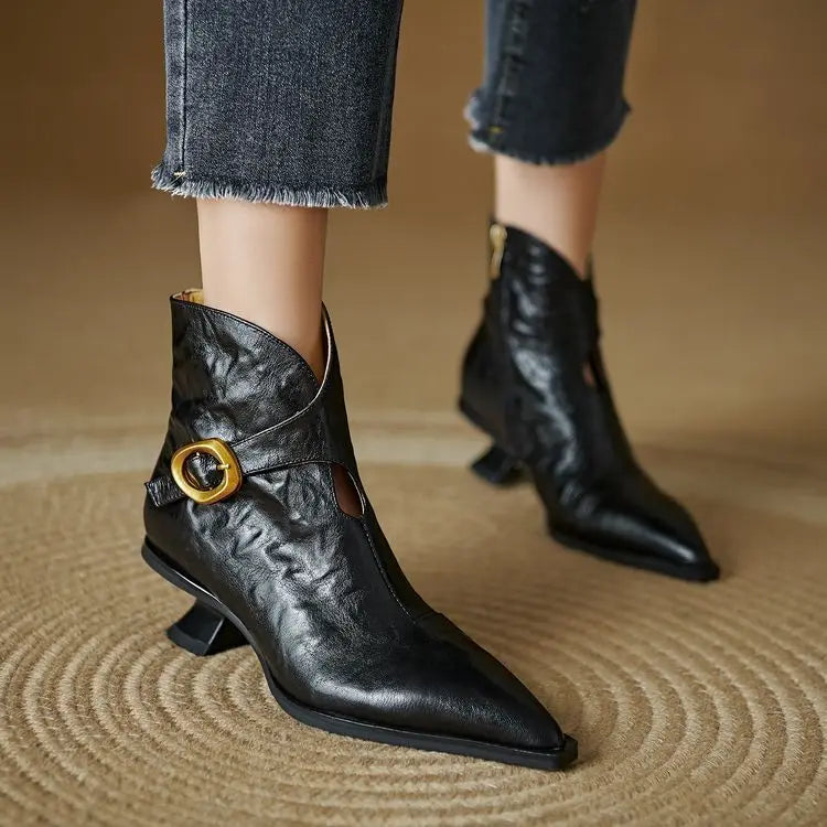 Botines de Cuero con Hebilla Dorada