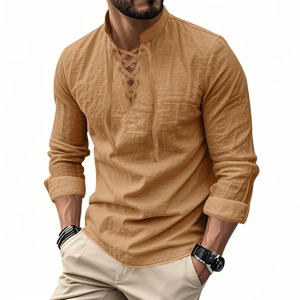 Camisa vikinga de lino y algodón para hombre