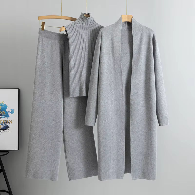 Conjunto de 3 piezas de viscosa con top de canalé y cárdigan