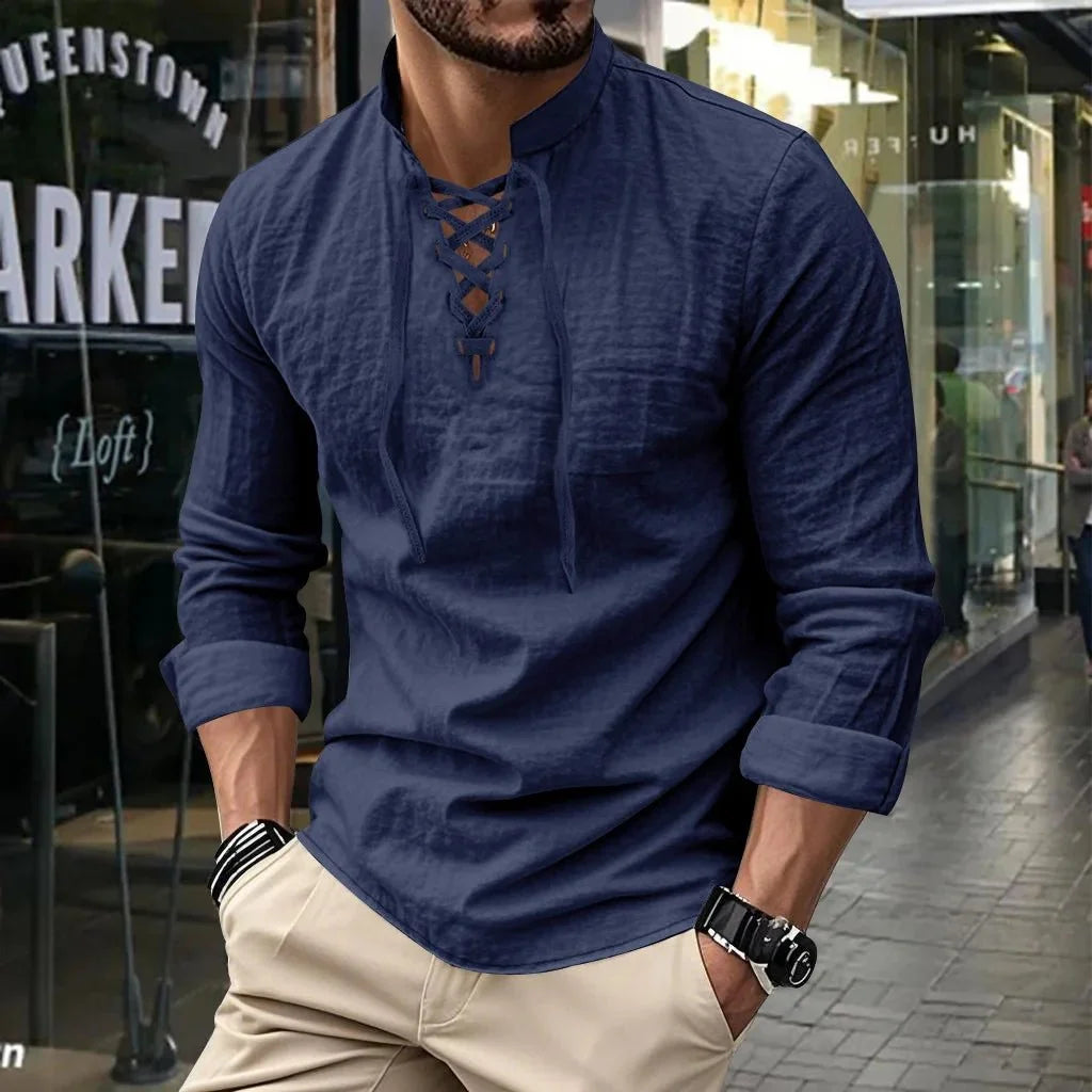 Camisa vikinga de lino y algodón para hombre