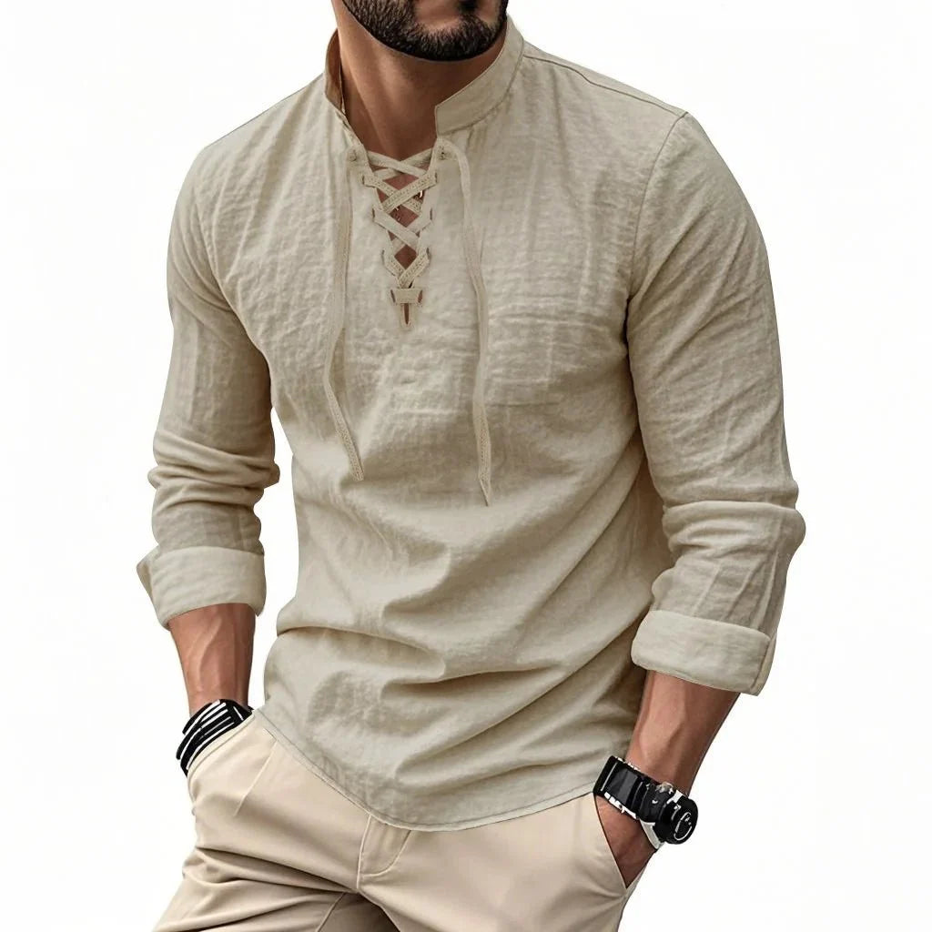 Camisa vikinga de lino y algodón para hombre