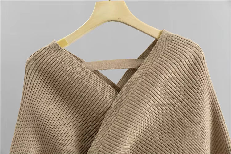 Conjunto de punto acanalado con top cruzado y pantalón jogger
