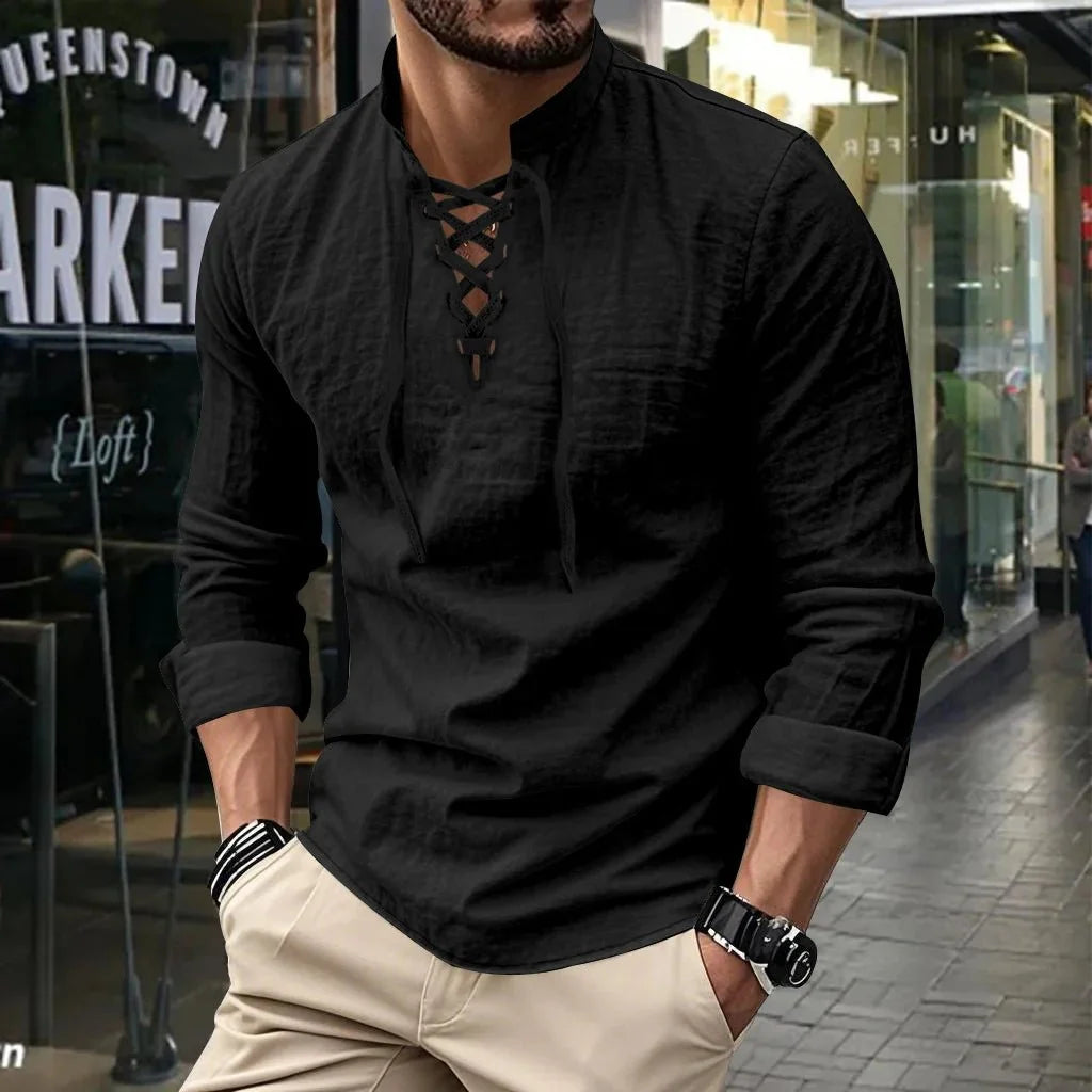 Camisa vikinga de lino y algodón para hombre