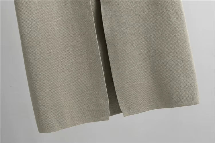 Conjunto de 3 piezas de viscosa con top de canalé y cárdigan