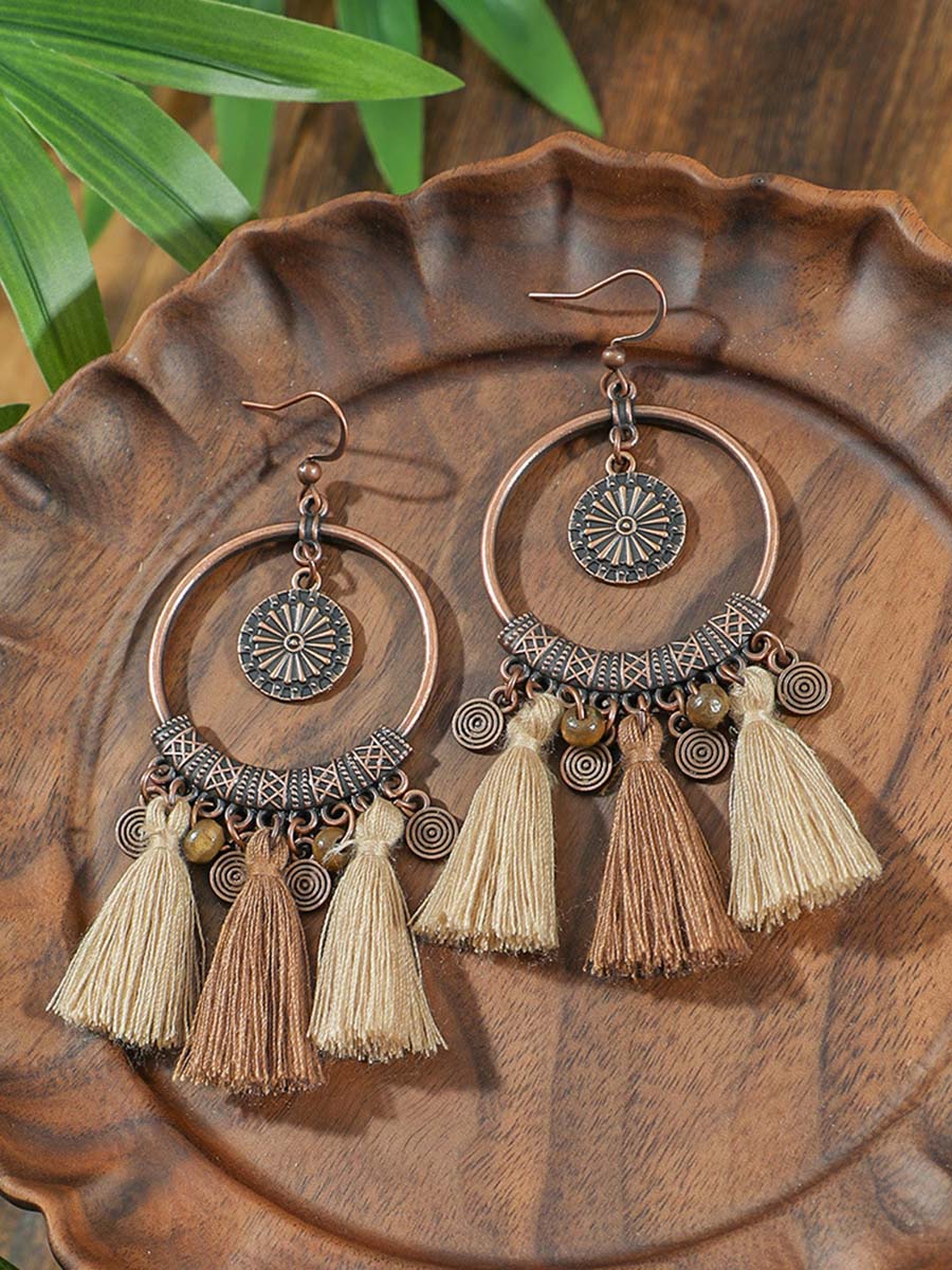 Conjunto de collar y pendientes con borlas, estilo bohemio vintage
