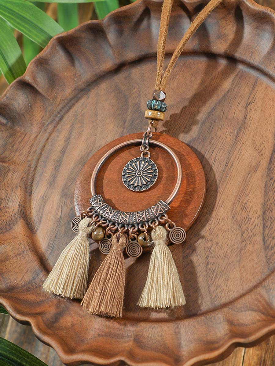 Conjunto de collar y pendientes con borlas, estilo bohemio vintage