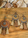 Conjunto de collar y pendientes con borlas, estilo bohemio vintage