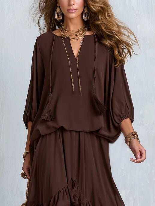 Conjunto de falda de gasa bohemia con volantes