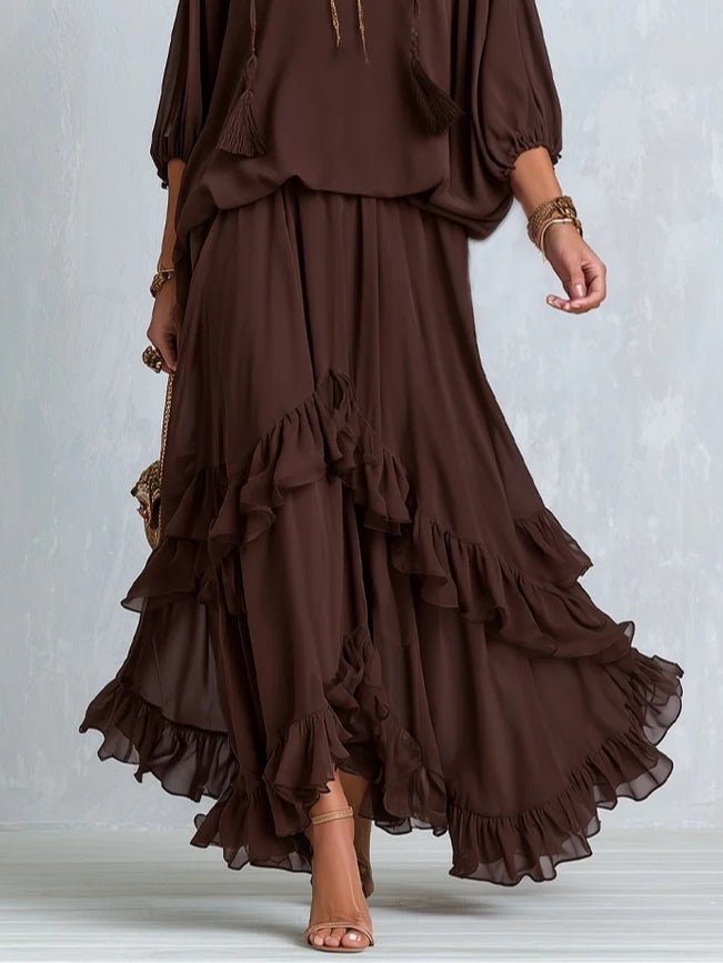 Conjunto de falda de gasa bohemia con volantes