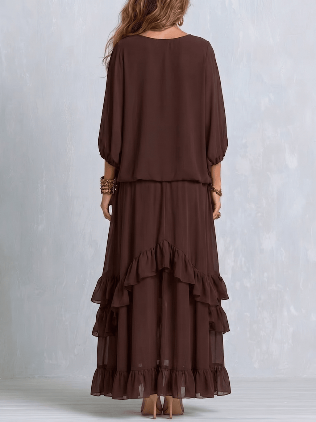 Conjunto de falda de gasa bohemia con volantes