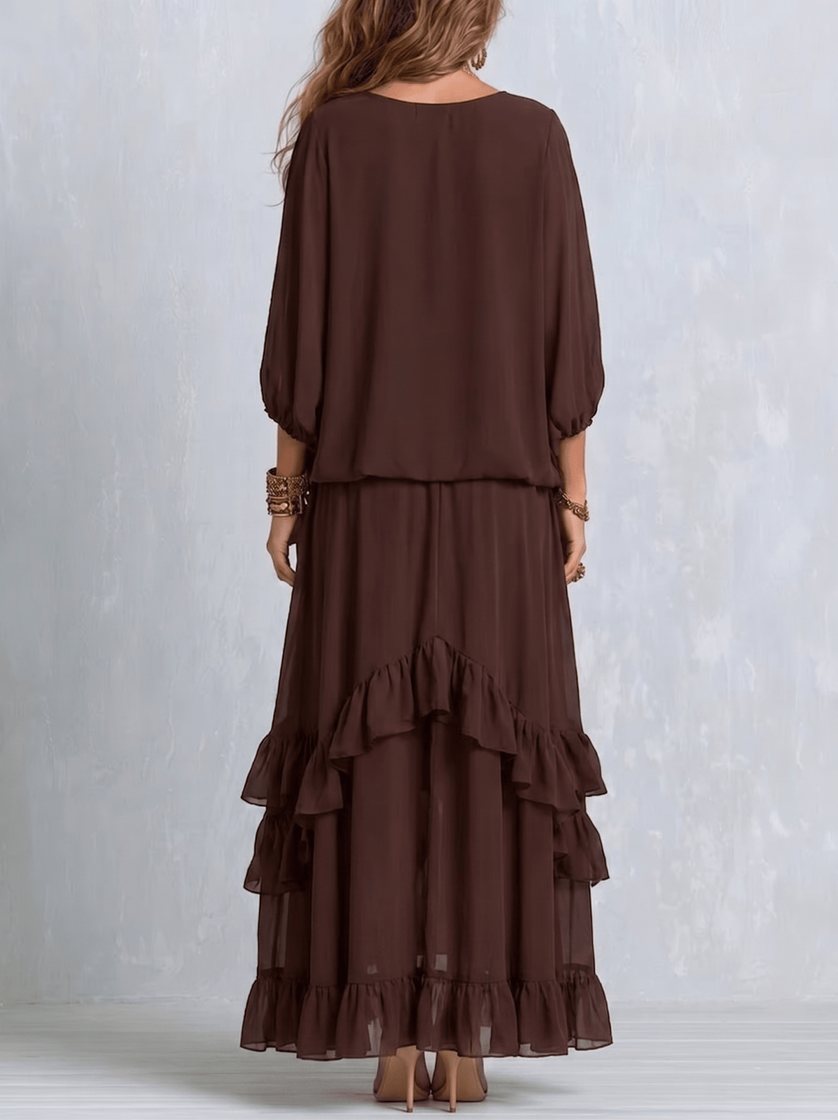 Conjunto de falda de gasa bohemia con volantes