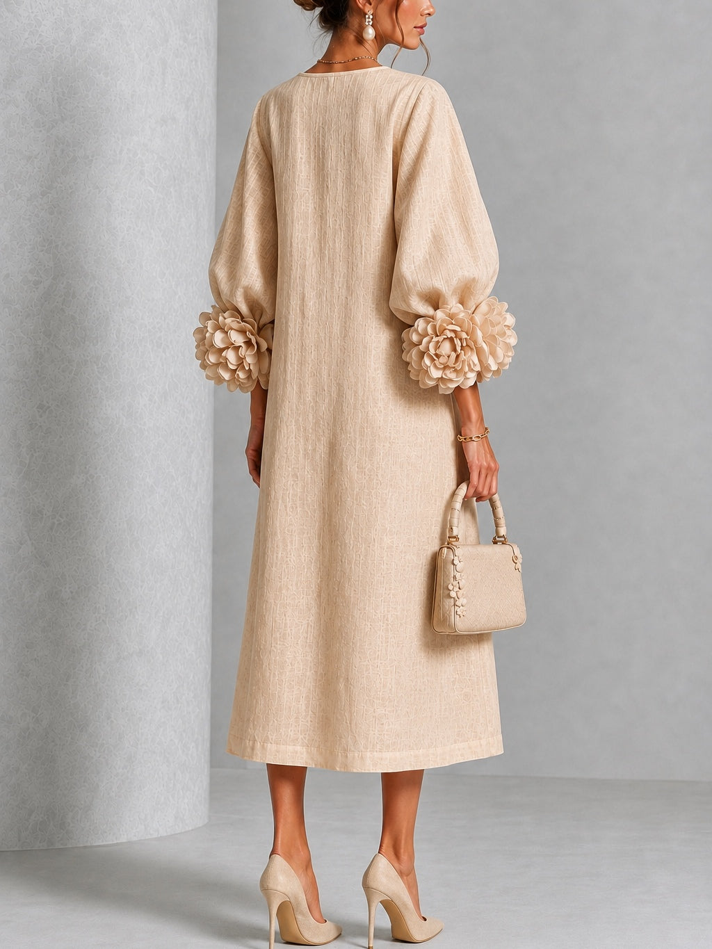 Vestido midi floral con puños