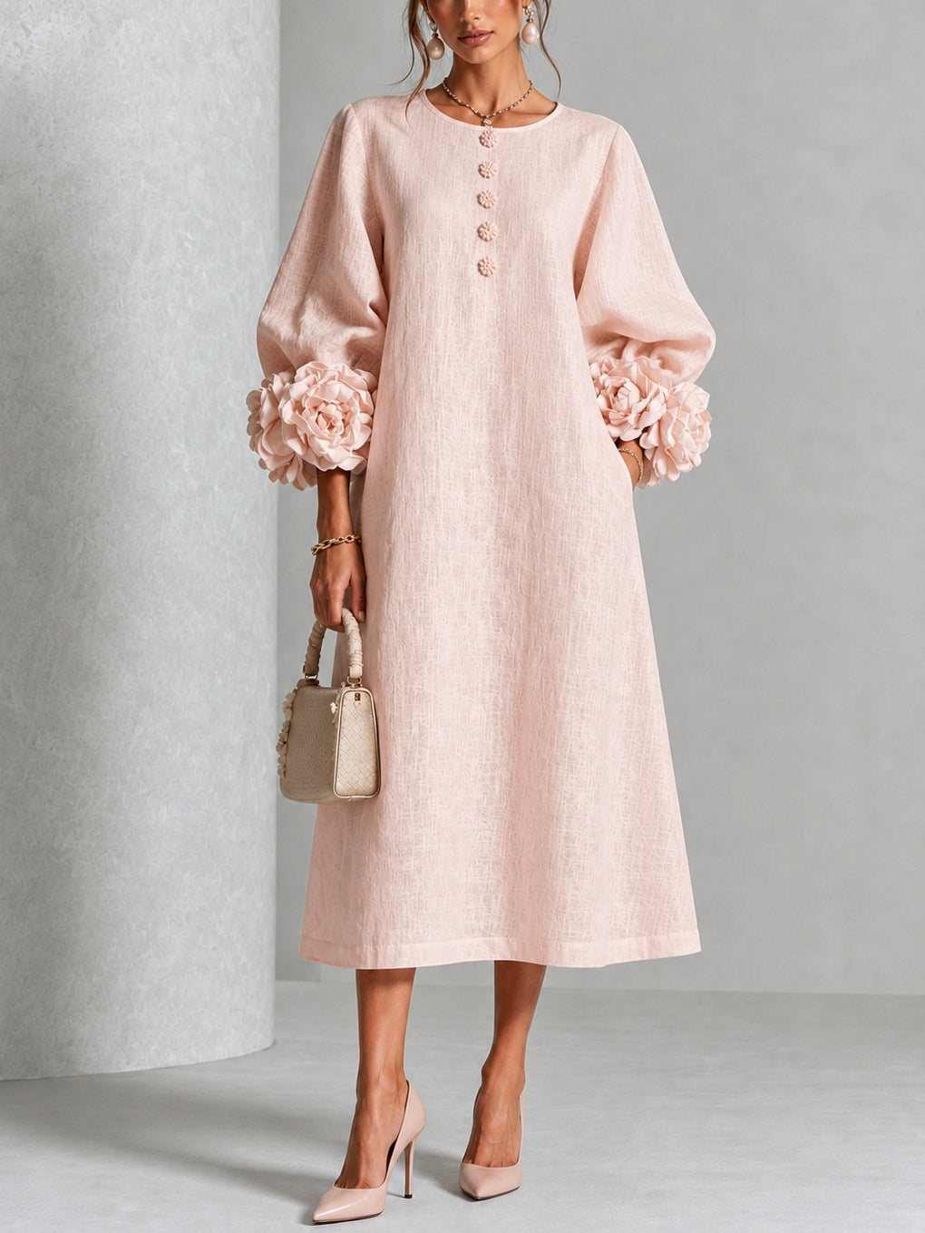 Vestido midi floral con puños