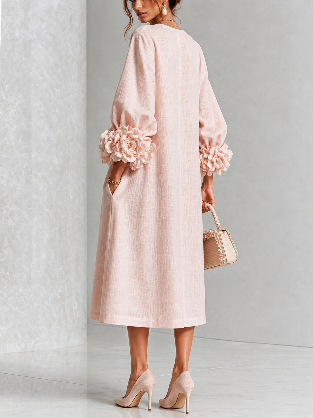 Vestido midi floral con puños