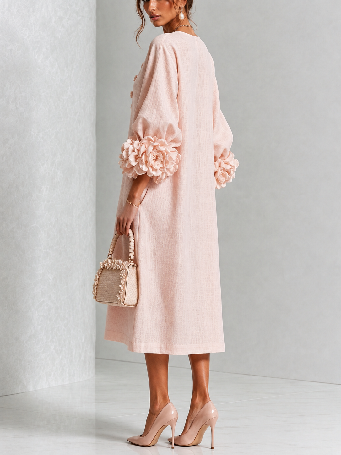 Vestido midi floral con puños