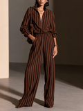 Conjunto de top a rayas con media cremallera y pantalón ancho con cintura elástica