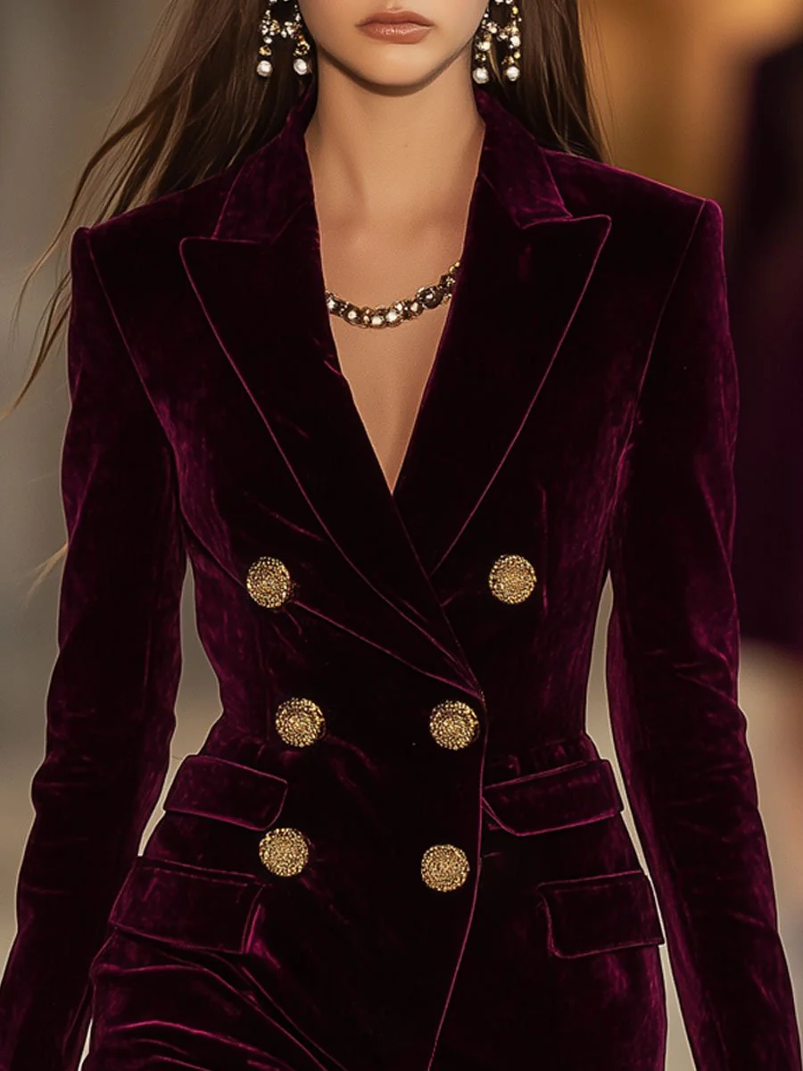 Vestido mini de terciopelo rojo estilo blazer, cruzado y vintage
