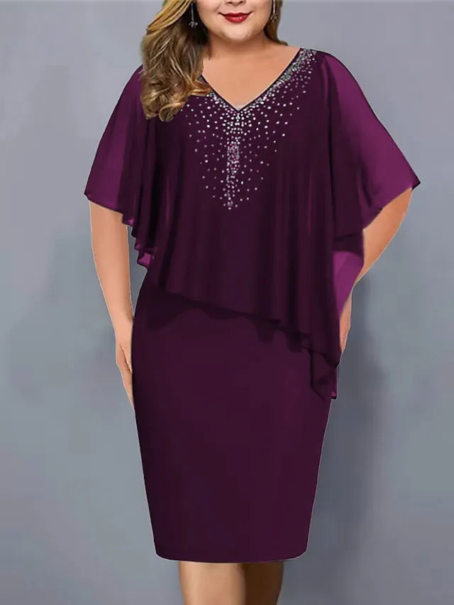 Amelie - Vestido de gasa con escote en V, adornado con pedrería
