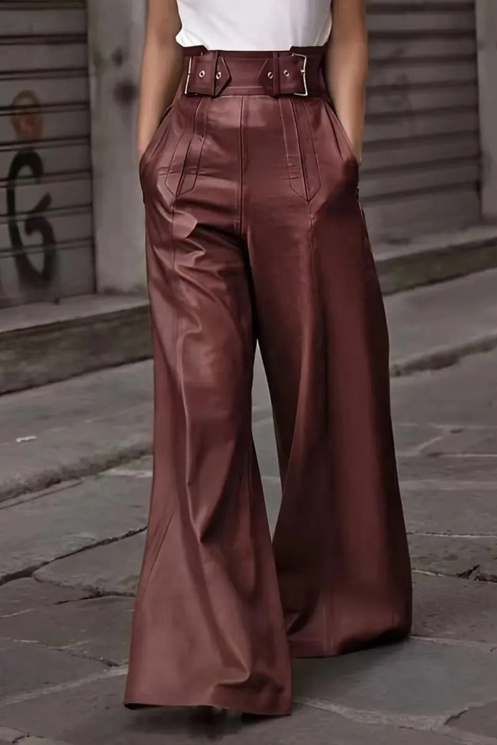 Pantalones de cintura alta y pierna ancha