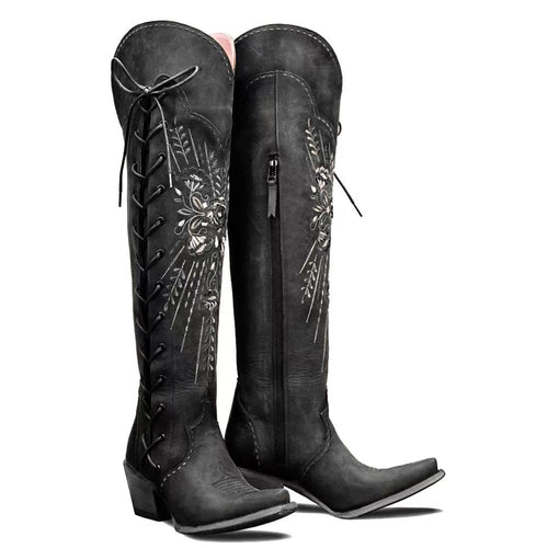 Botas vaqueras vintage bordadas con cordones